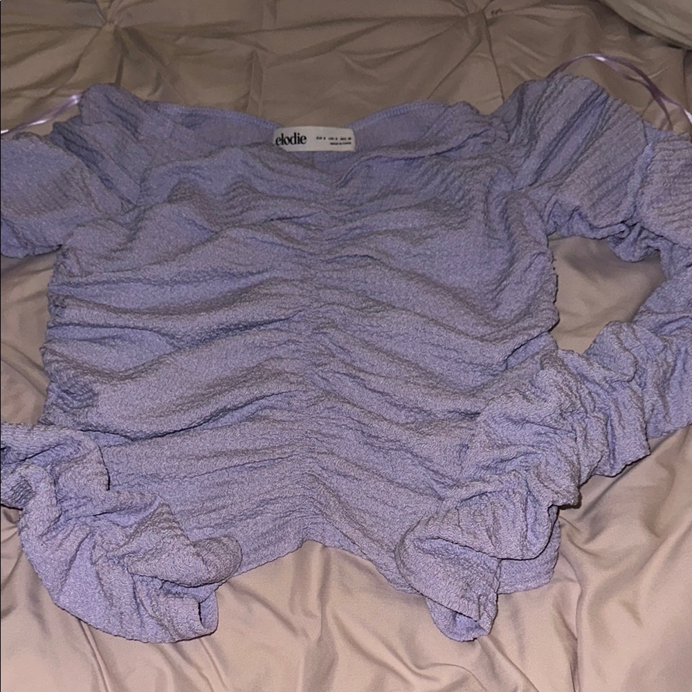 Elodie Purple Ruched Ruffled Long Sleeve Blouse
